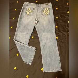 Earl Jeans Light Blue Straight Leg Jeans with Embroidery